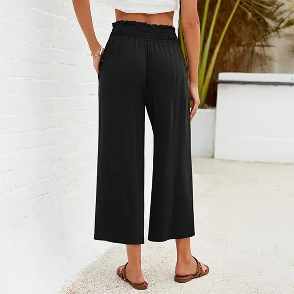 Women's Linen Cropped Wide-Leg Pants
