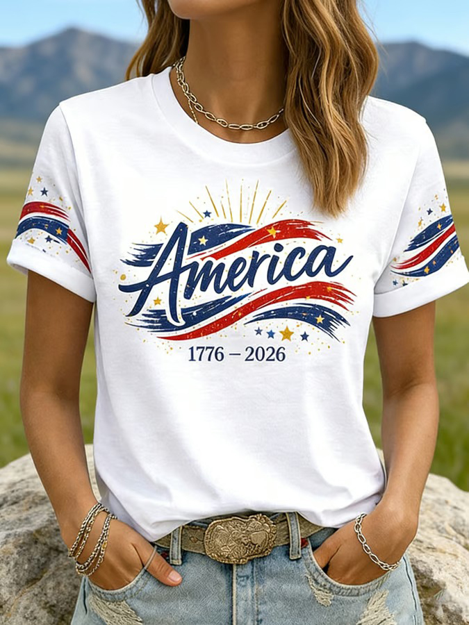Women's Casual American 250th Anniversary Print T-shirt
