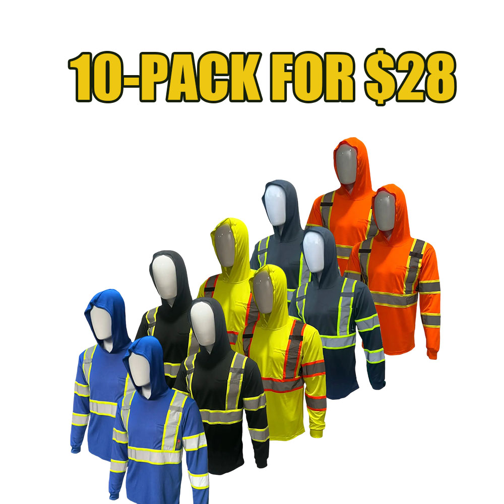 10-Pack High-Visibility Performance Hooded Safety Shirts