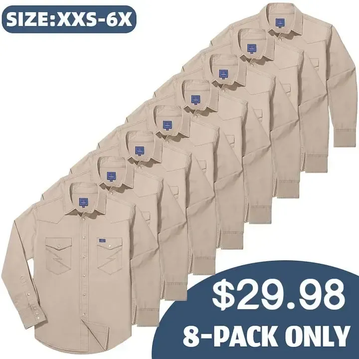 🔥🔥16-PACK-$38.8🔥Men's Long Sleeve Stone-Washed and Pre-Washed Denim Work Shirt