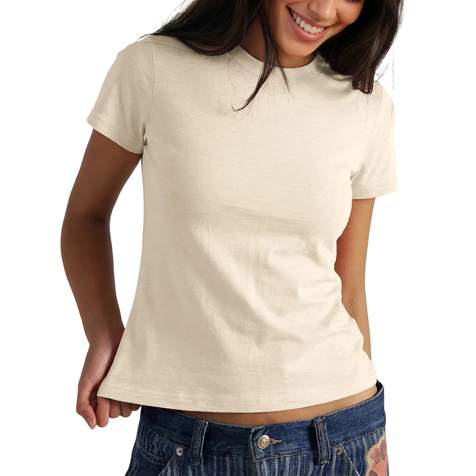 Women's Short Sleeve T Shirts Crew Neck Slub 100% Cotton Shirt