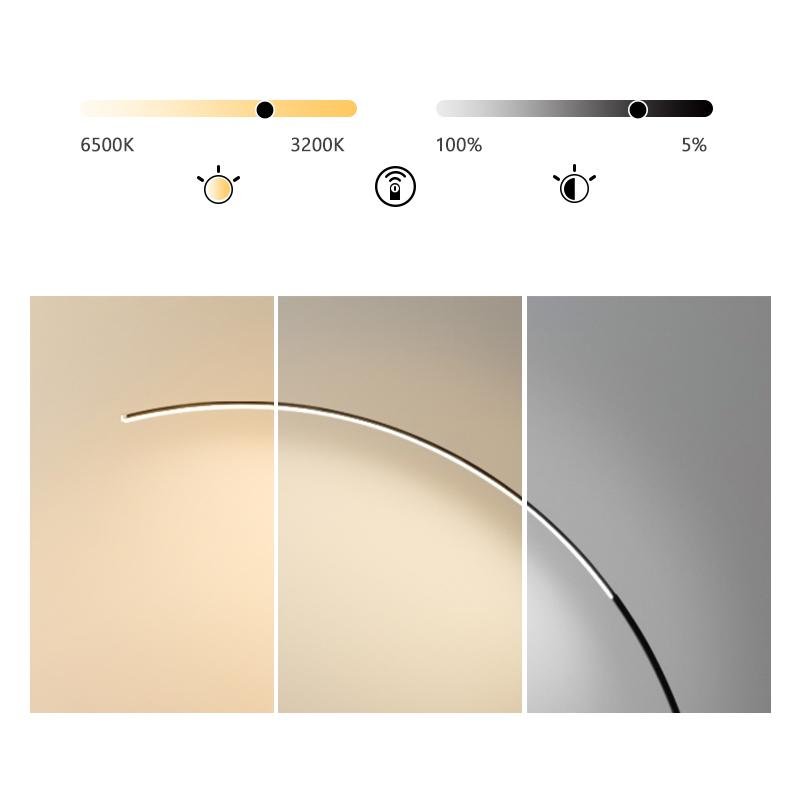 Modern Tall Black Arc Floor Lamp with Remote Control