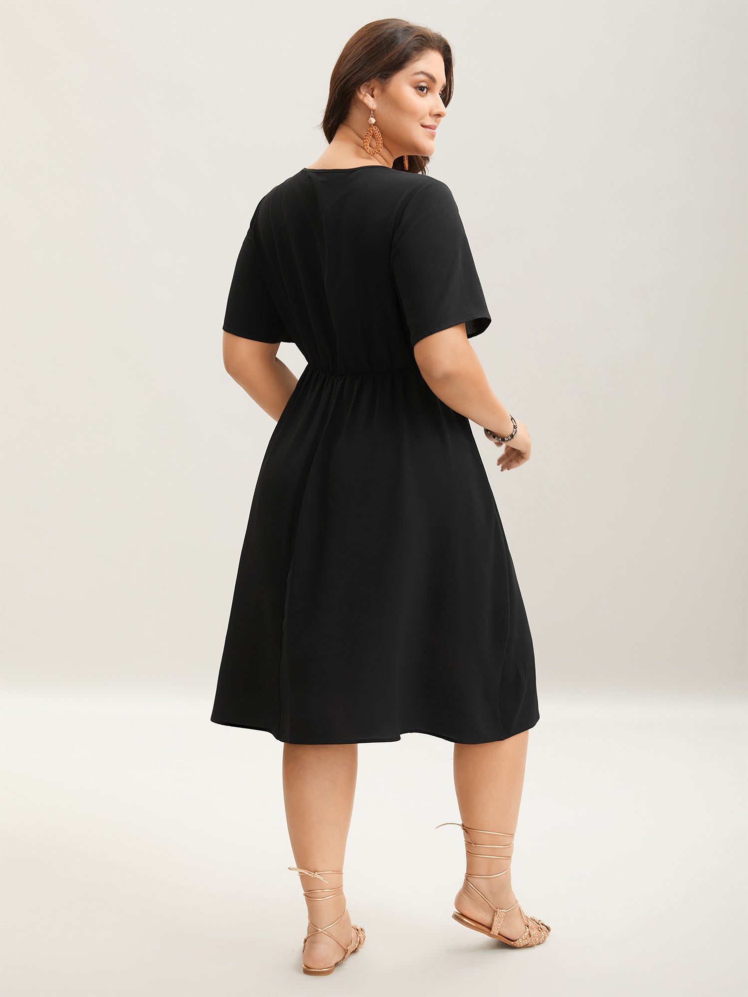 Floral Embroidered Waist-Cinched Midi Dress