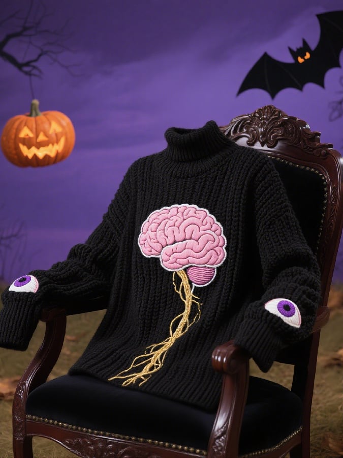 🔥HOT SALE🔥Women's Casual Halloween Artistic Brain Flower Print Sweater