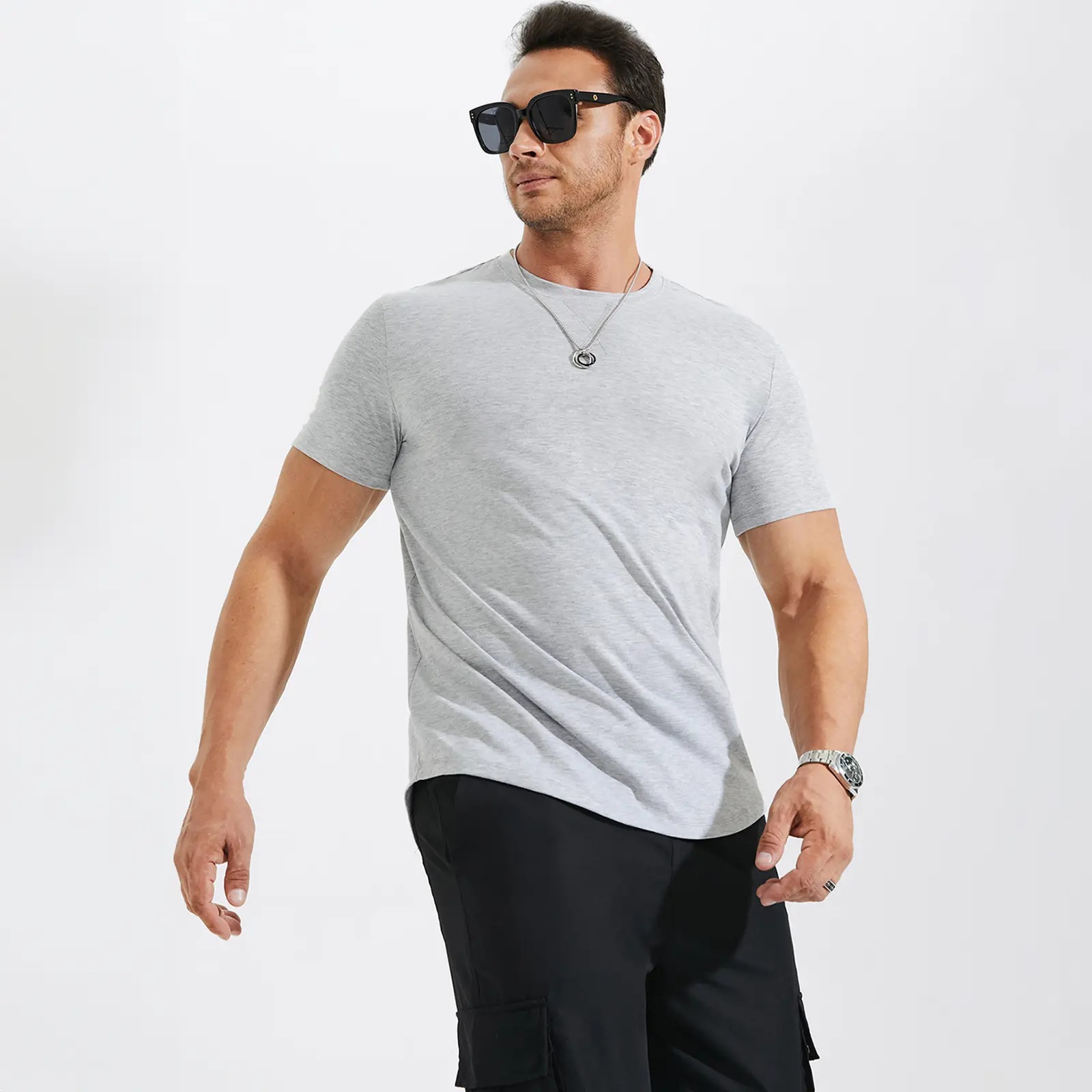 Mens Cotton Hipster Hip Hop Longline Crewneck T-Shirt,Menswear Casual Tshirt Tops