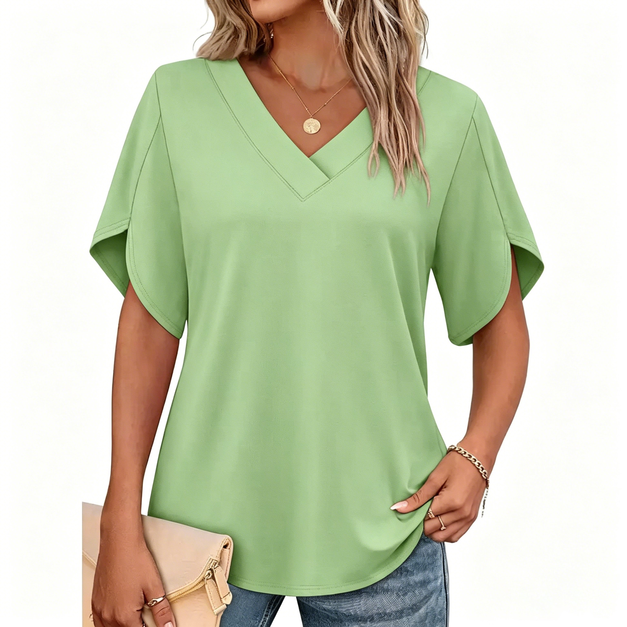 Women’s Summer V-Neck Petal Sleeve Casual Blouse Top