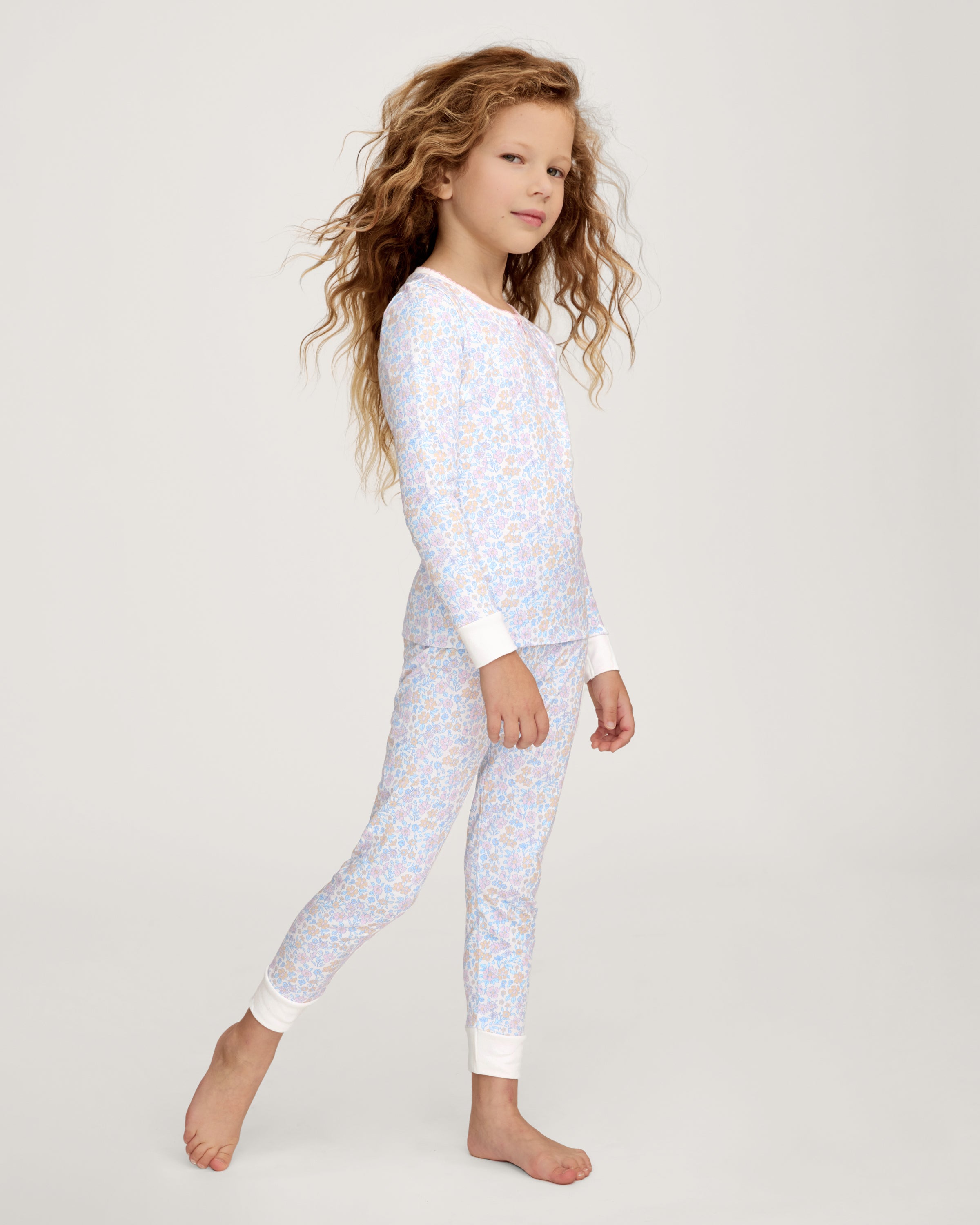 Kid's Pima Snug Fit Pajama Set in Fleur Blanche