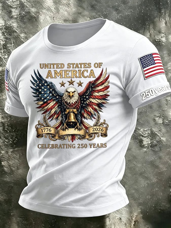 Men's America Flag 250th Anniversary Print Round Neck T-shirt