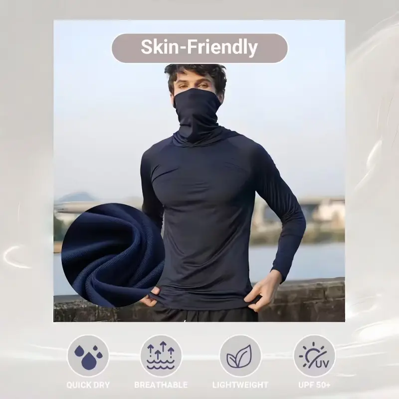 Men's Casual Hoodie Pullovers Blue Black Light Gray Slim Fit Long Sleeve Lightweight UPF Sun Protection