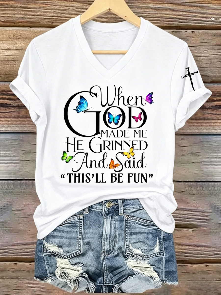 Women's Christian Jesus Cross Print Short Sleeve T-shirt