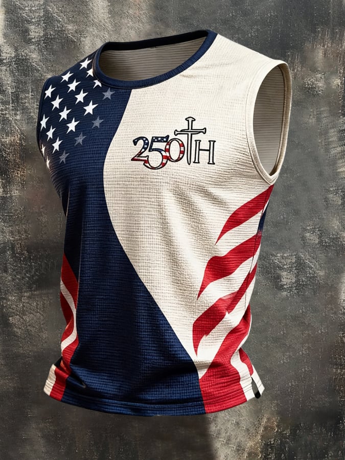 Men's Retro Independence Day Patriot Crew Neck Tank Top