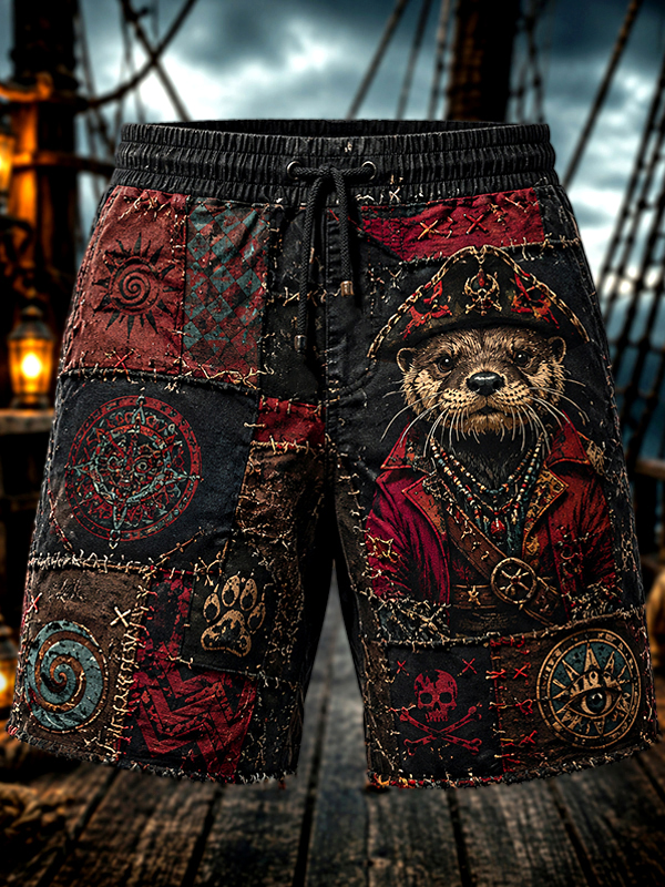 Men's Otter Pirate Captain Art Print Casual Shorts