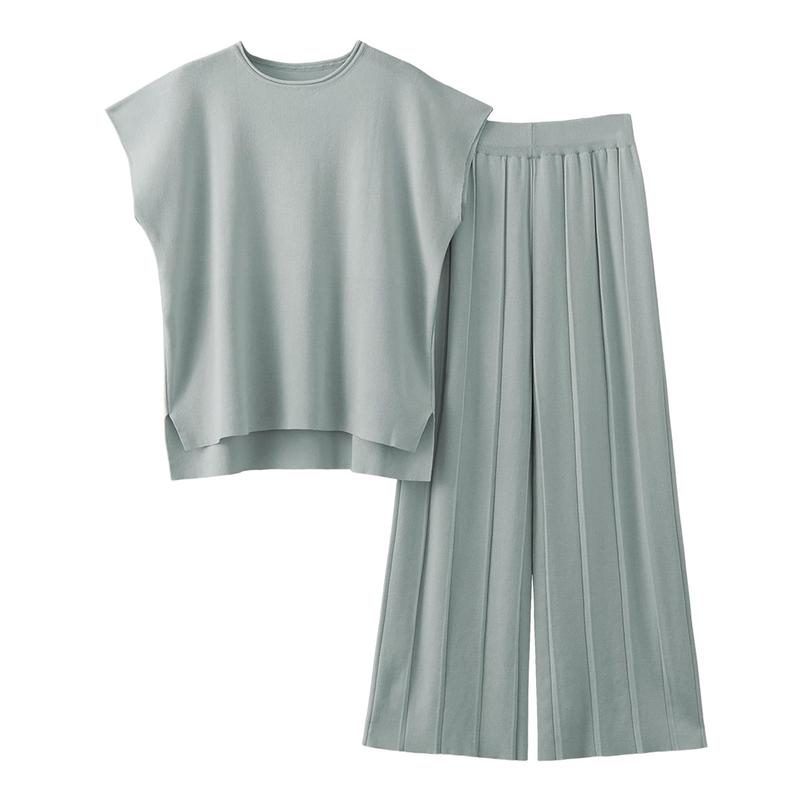 Women's 2-Piece Knit Sweater Set – Pullover Vest & High-Waisted Pants