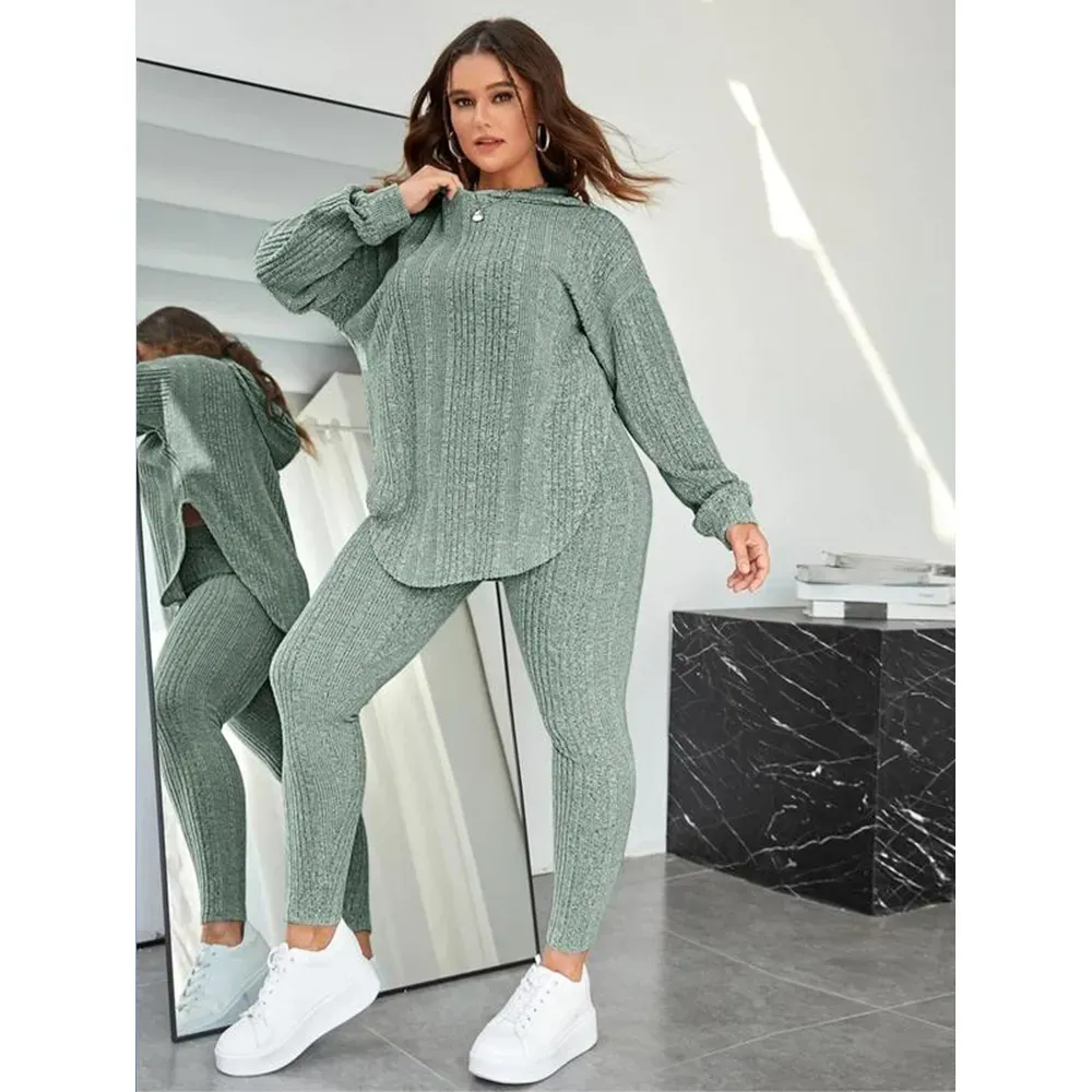 Women's Split-Hem Hoodie & Leggings Set – Cozy Lounge Wear