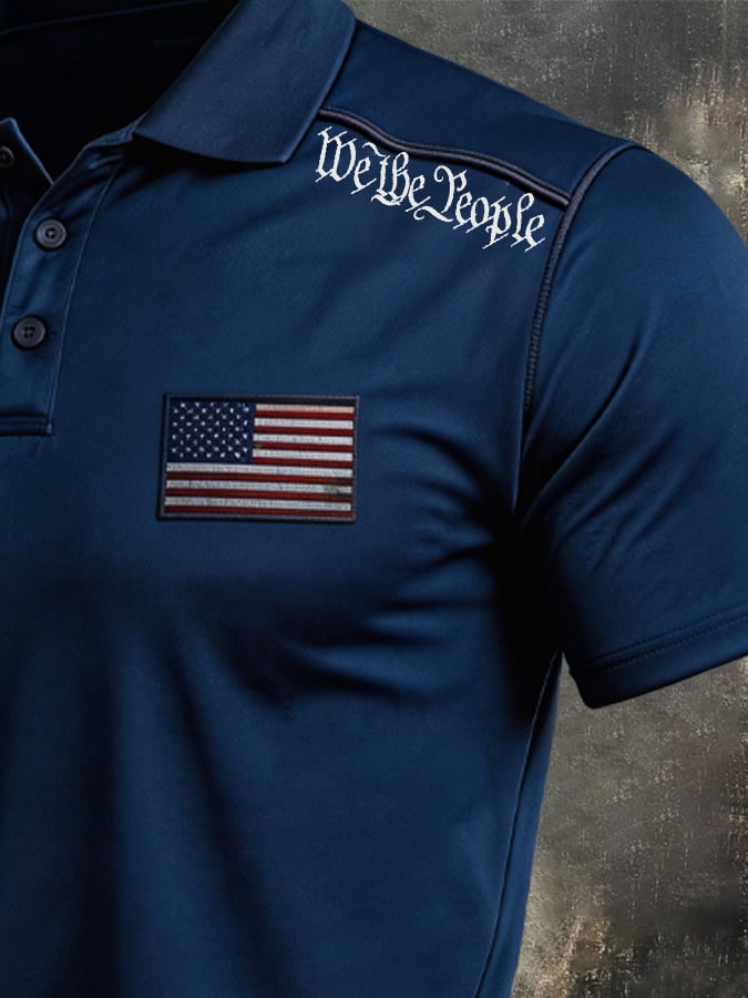 Men's Retro Patriot Color Block Polo Collar Short Sleeve