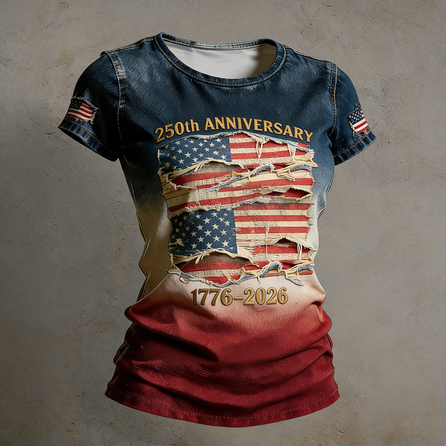 American 250th Anniversary of Patriotism Vintage Print Women's Short-Sleeve T-Shirt