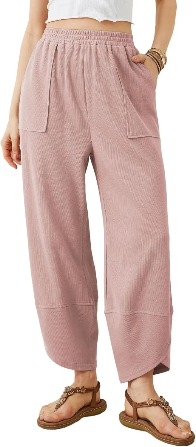 Women's Wide Leg Harem Pants Casual Palazzo Pants with Pockets High Waist Relaxed Fit