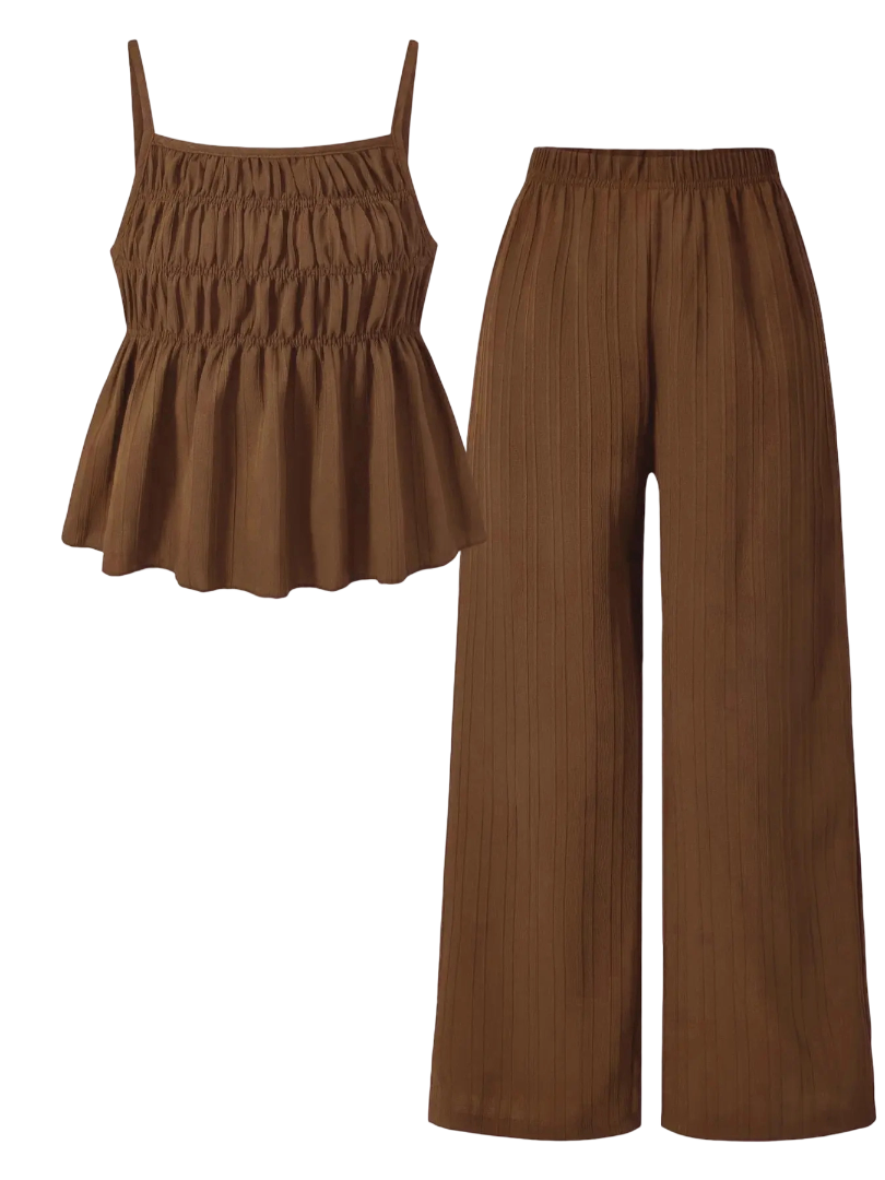 Women's 2-Piece Solid Color Cami Top & Wide Leg Pants Set – Street Fashion Casual Outfit for Daily Outdoor Wear, All-Season Ladies Clothing