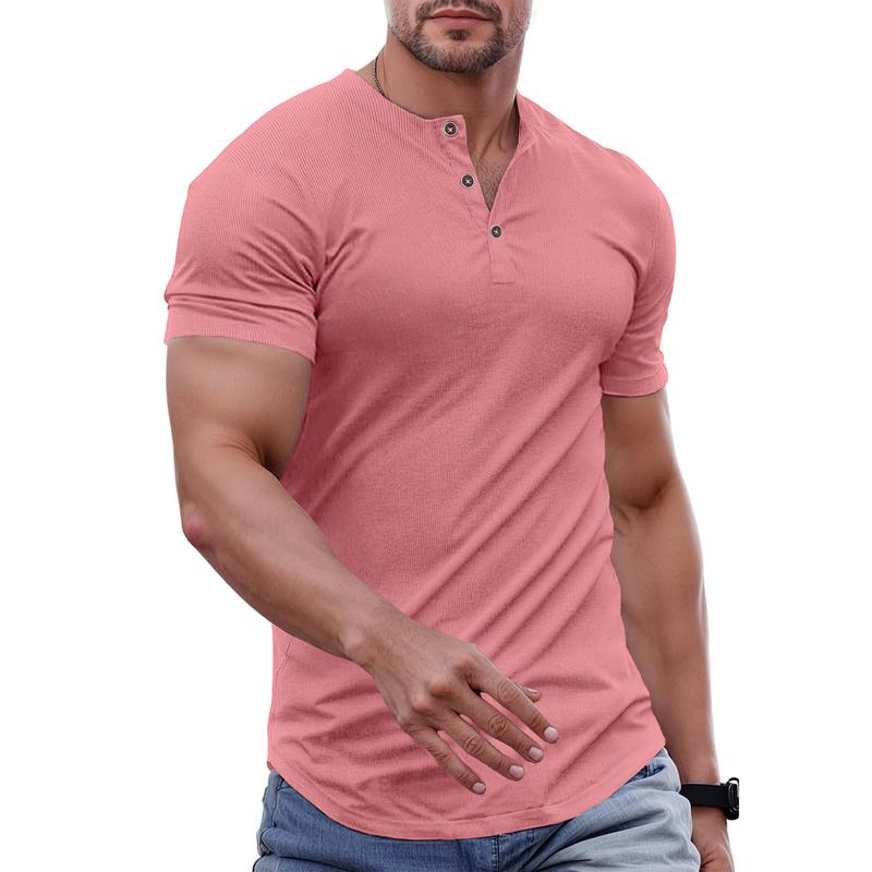 Men's Plain Muscle Slim Fitted Henley Shirts Crewneck Longline T-Shirt