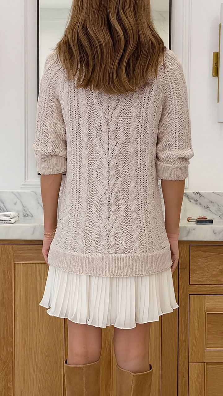 Women Round Neck Sweater Spliced ​​casual Dress