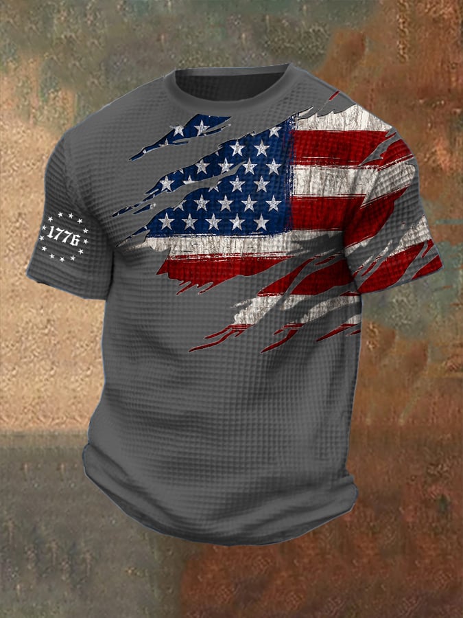 Men's Vintage Flag Design Independence Day Waffle T-Shirt