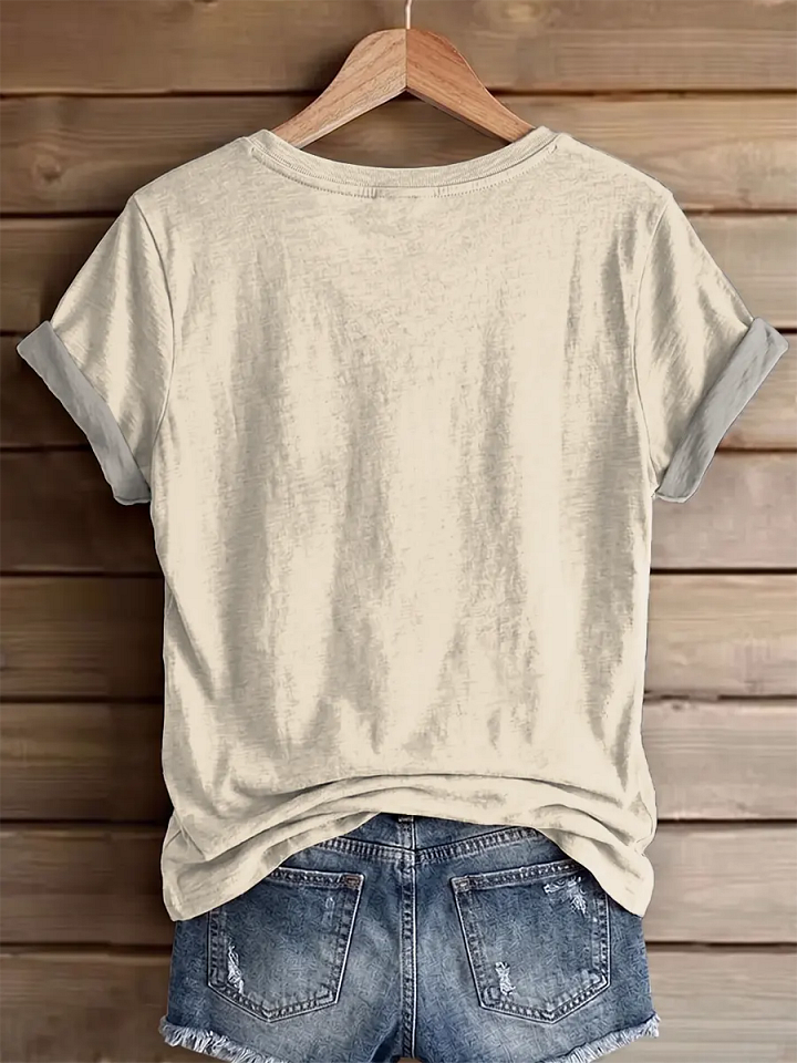 Independent striped star and flower printed V-neck casual T-shirt