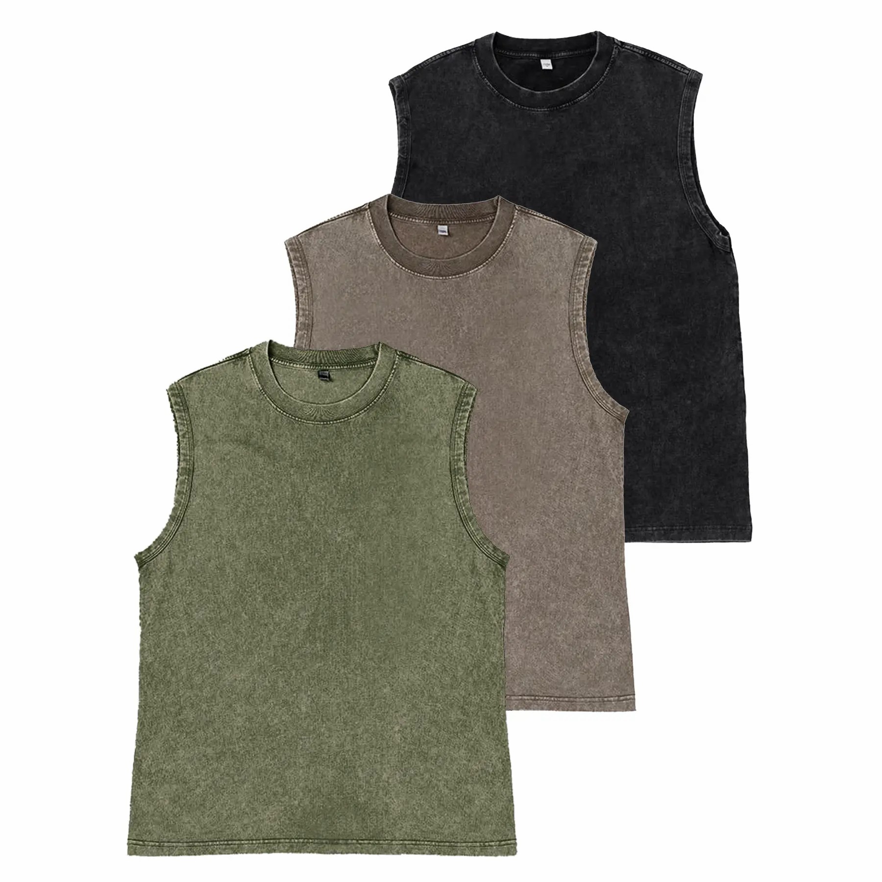 Unisex Acid Wash Cotton Muscle Tank Top – Loose Fit Gym & Streetwear Vest