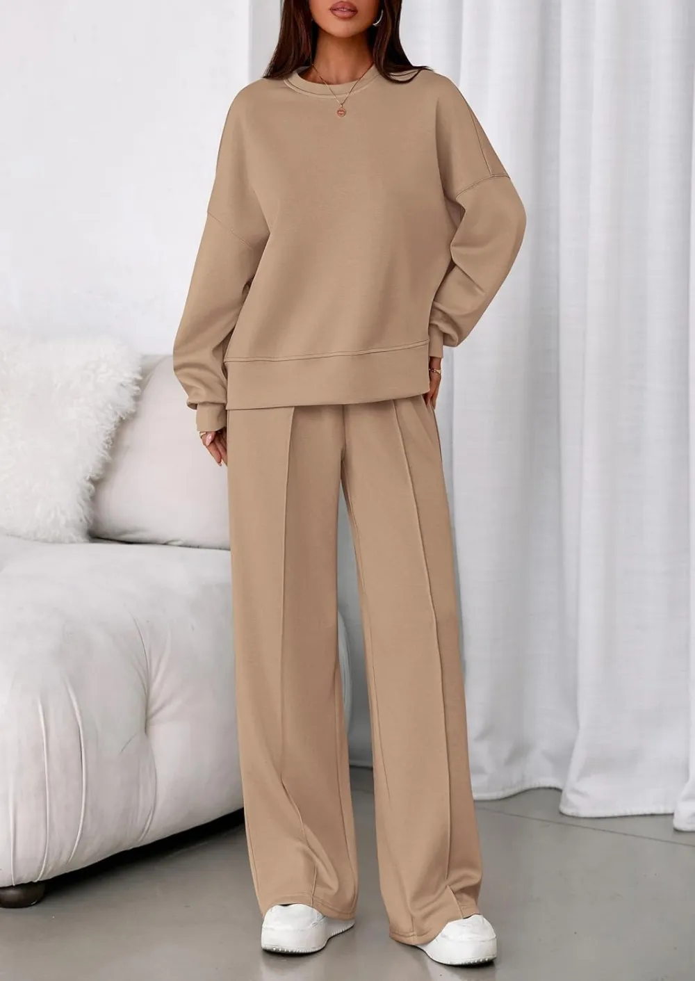 2 Piece Sets For Women Fall Trendy Long Sleeve Sweatshirt Wide Leg Pants Loungewear