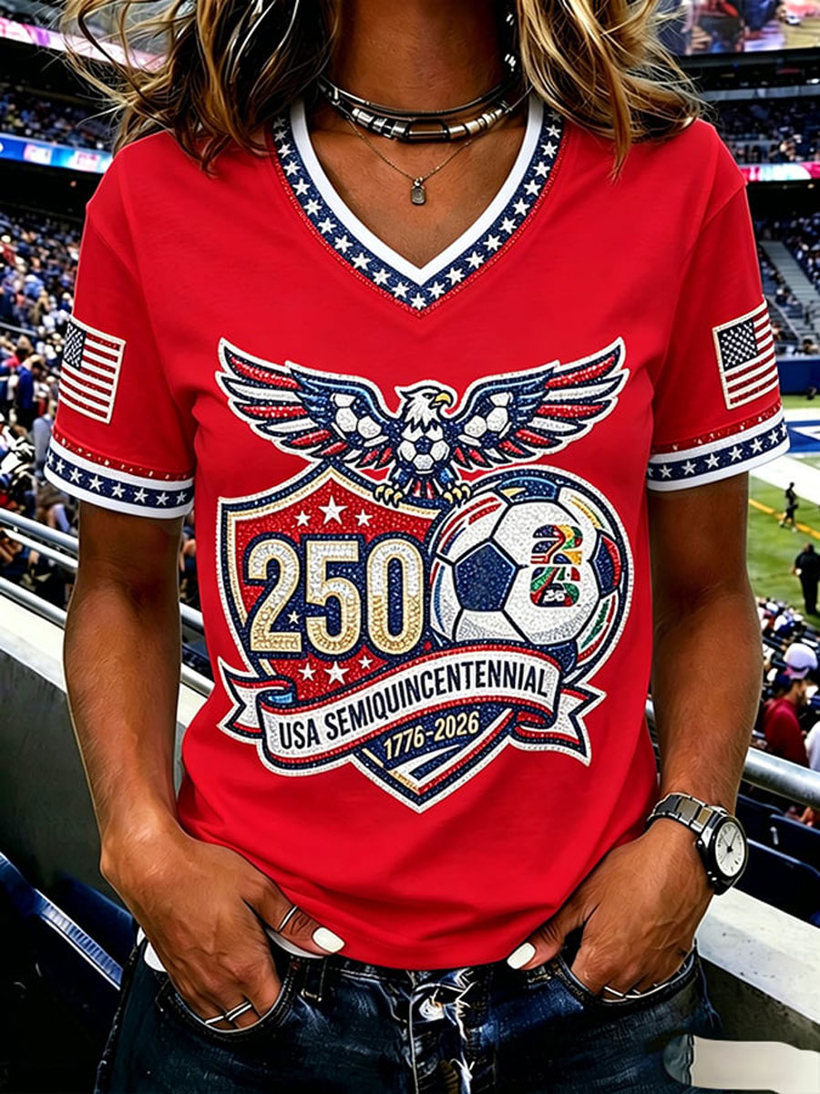 American Soccer Fan Patriotic Graphic Print Women's Casual T-Shirt