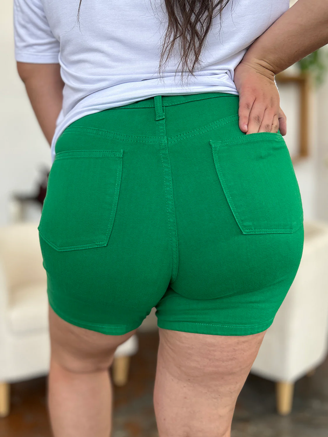 Blue Full Size Tummy Control Garment Dyed Denim Shorts