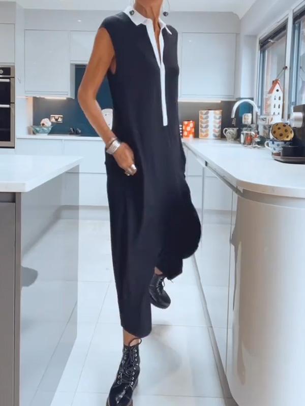 Women's Black and White Jumpsuit Sleeveless Plus Size Jumpsuit