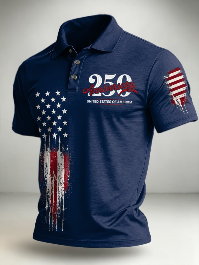 Men's Retro 250th Anniversary United States Of America Print Casual Polo Shirt