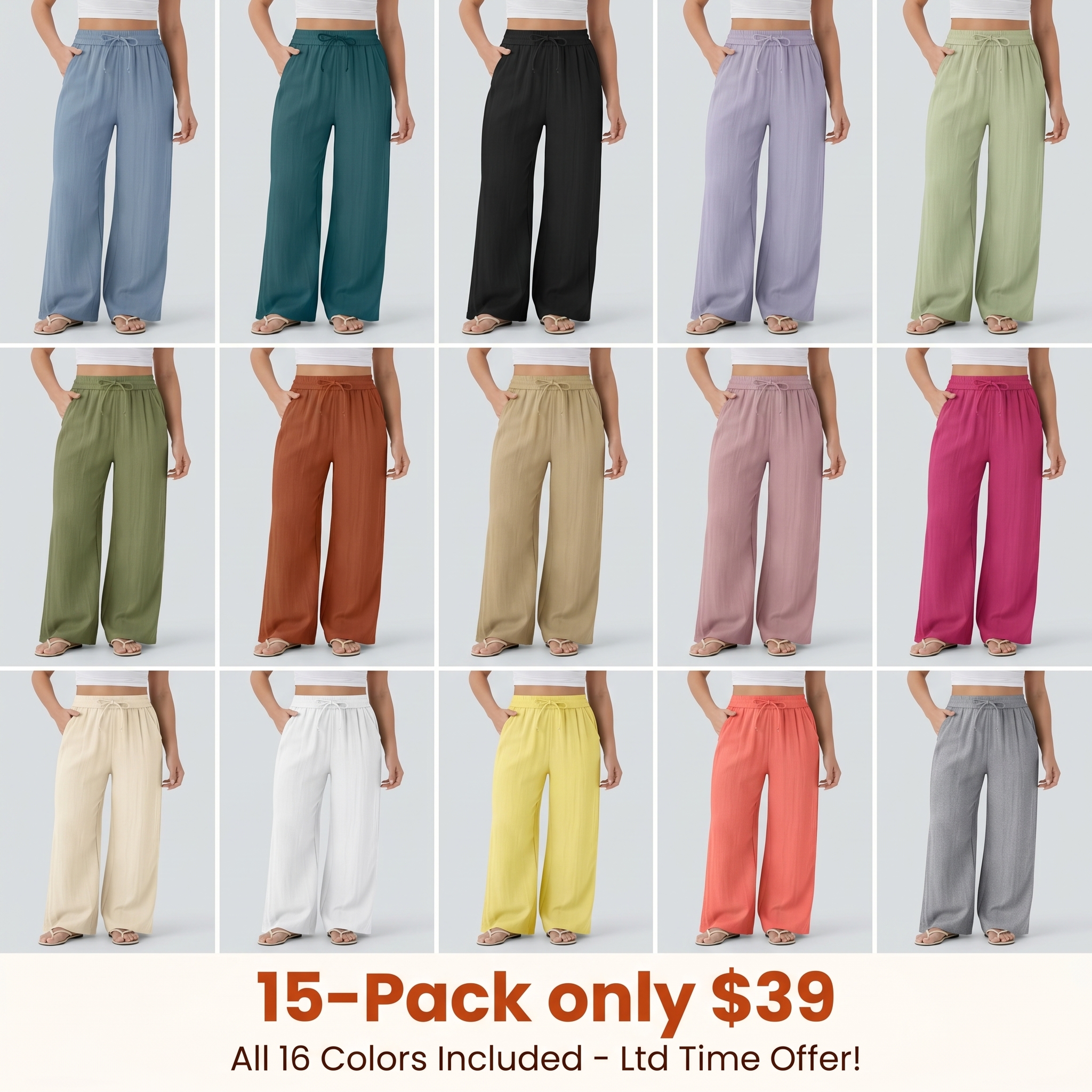 [Creator's Pick] High-Waisted, Drawstring, Pocketed, Wide-Leg Casual Trousers (Faux Linen)