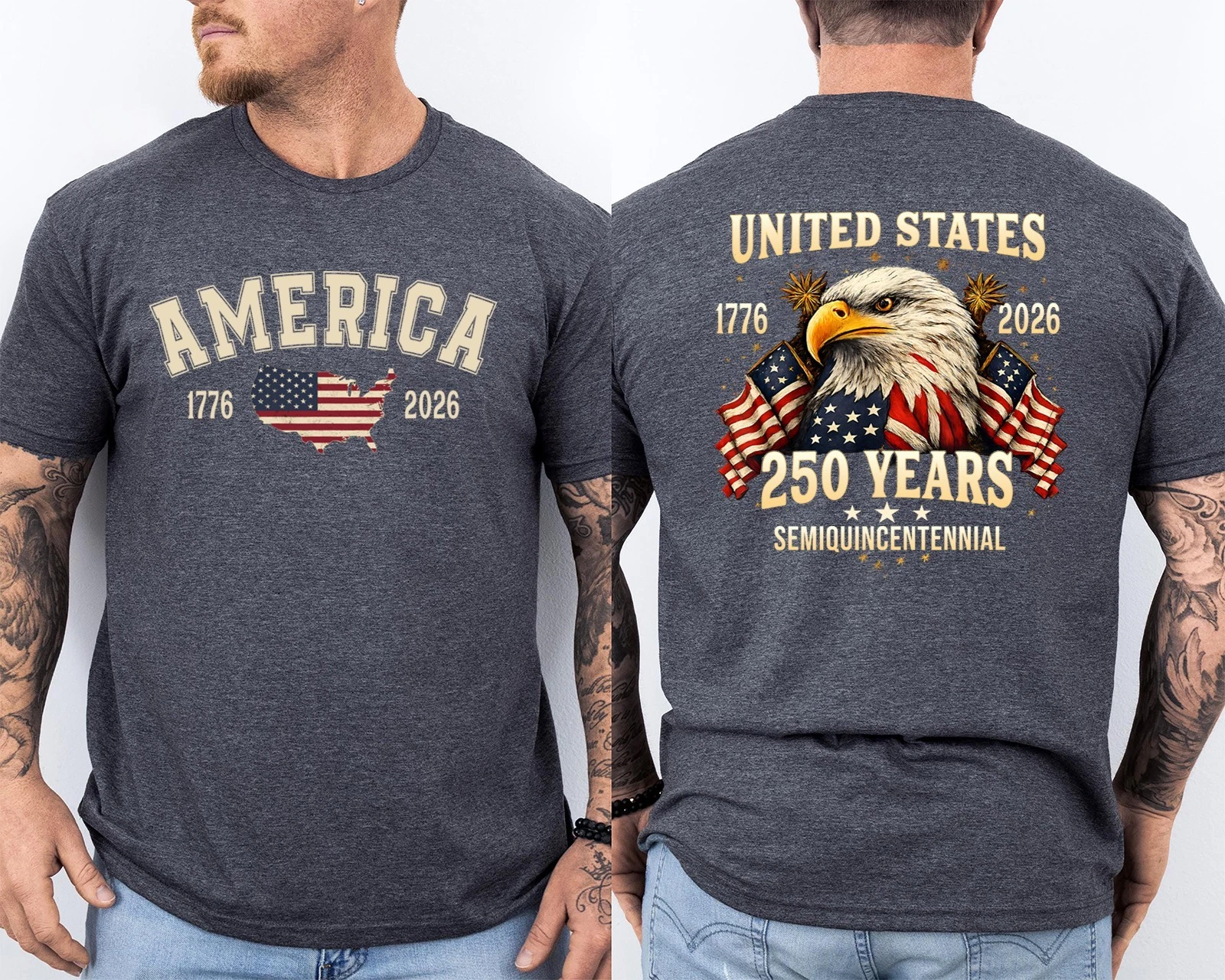 Men'S Casual American 1776-2026 Anniversary Printed Short Sleeved T-Shirt