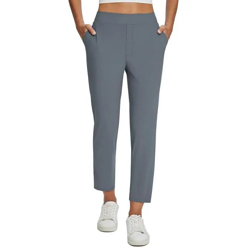 Women's Lightweight Breathable Soft  Ankle Pants Business Casual Summer Silky with Zipper Pockets Stretch Petite