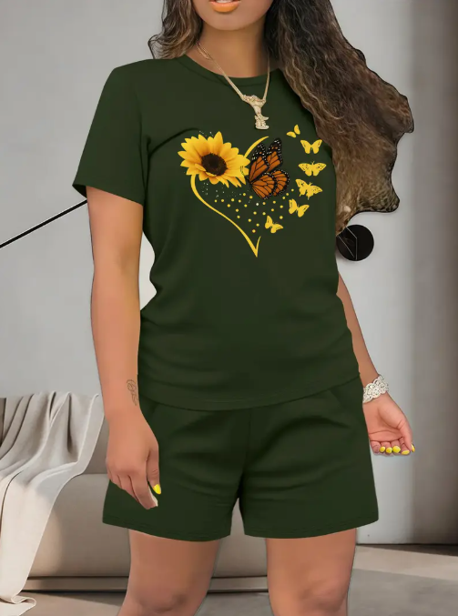 Women's Summer Casual Top & Shorts Set. Fitted Thin Lightweight Fabric Clothing