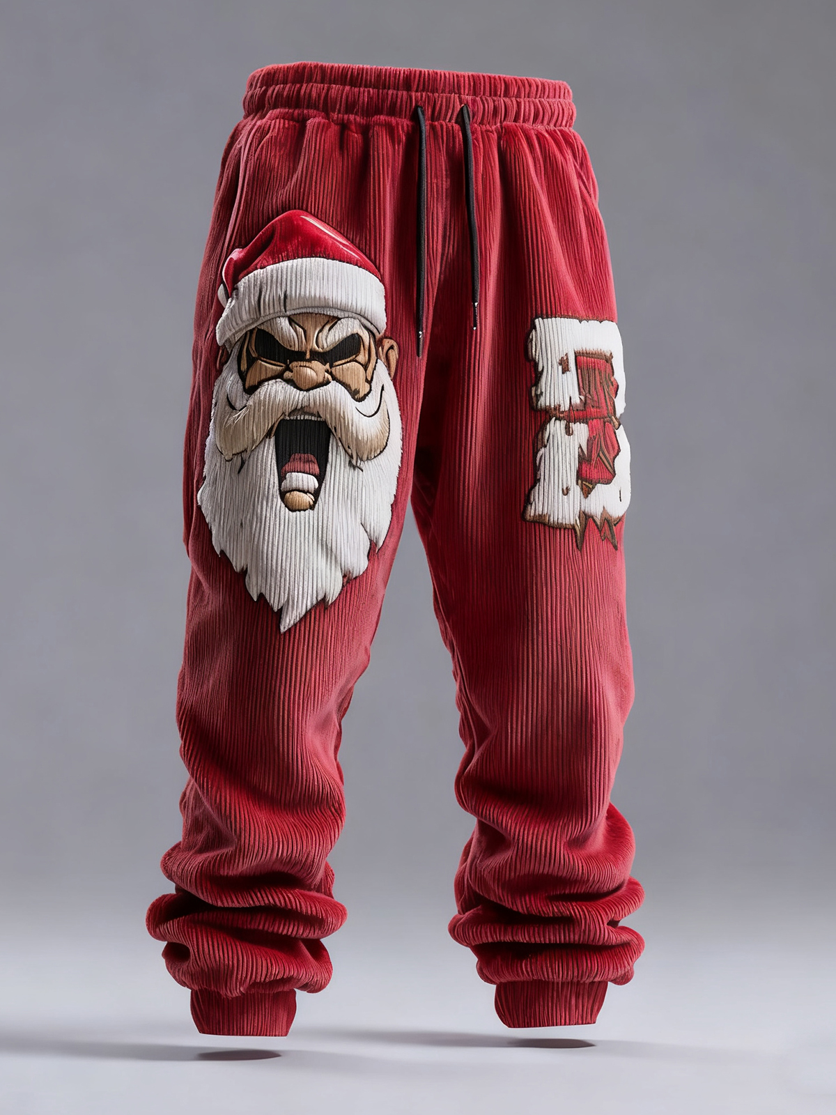 Men's Angry Santa Claus Print Corduroy Jogger Pants