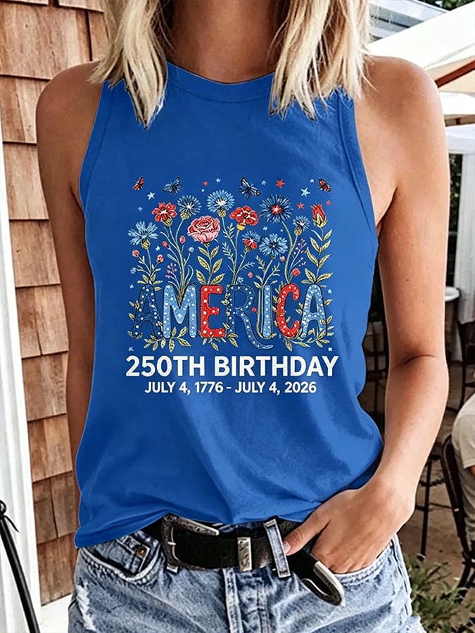 Women's 250 Years Of Freedom Flower Art Print  Top