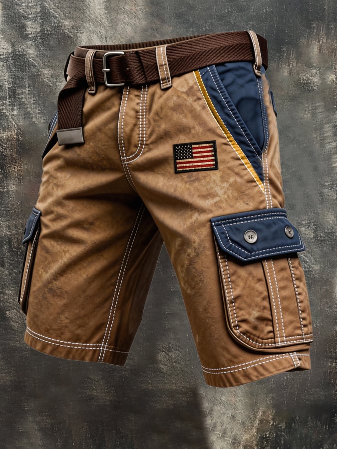 Men's Retro Color Block Patriot Pocket Cargo Shorts