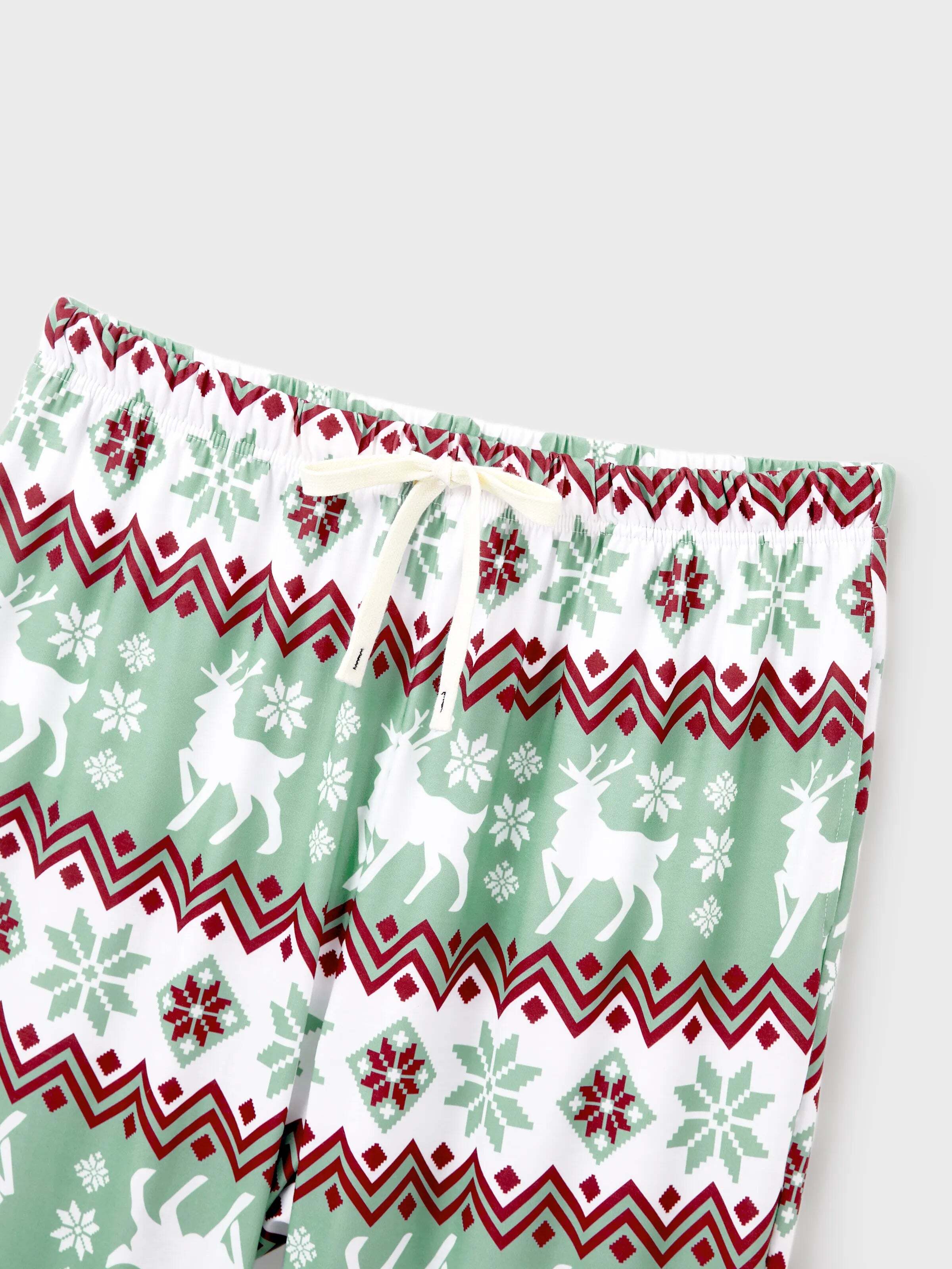 Christmas Matching Family Pajamas Set Christmas Spirit and Snowflake Print PJS with Christmas Socks Pale Green