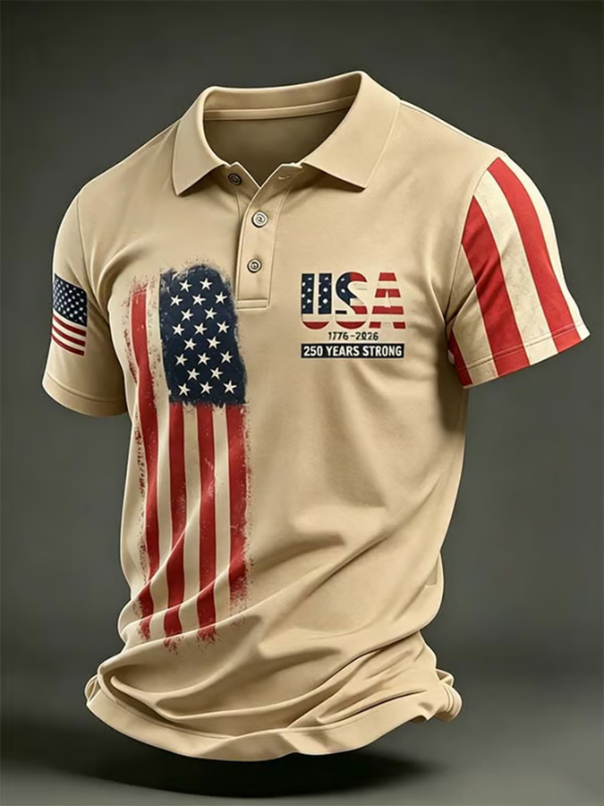 Men'S Casual American Flag Personalized Printed Short Sleeved Polo Shirt