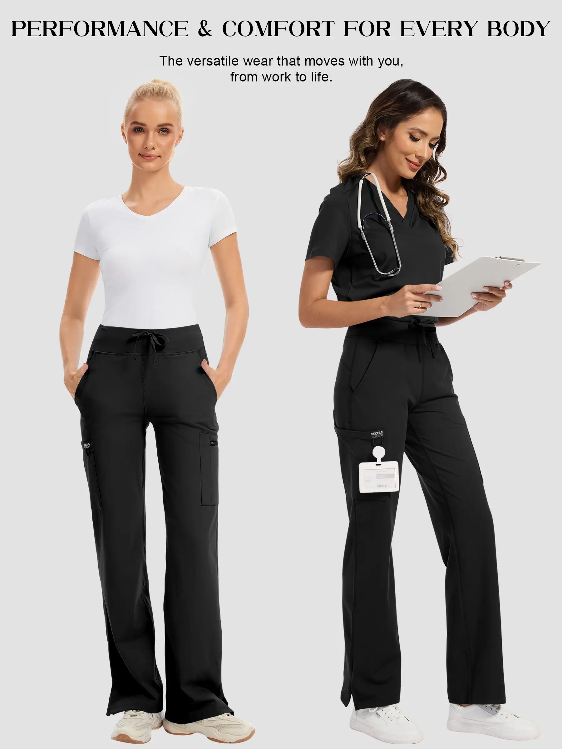 Yoga Scrub Pants Women High-Rise Straight Leg Uniform Cargo Bottom with Yoga Waistband,5 Pockets&4-Way Stretch,summerwins