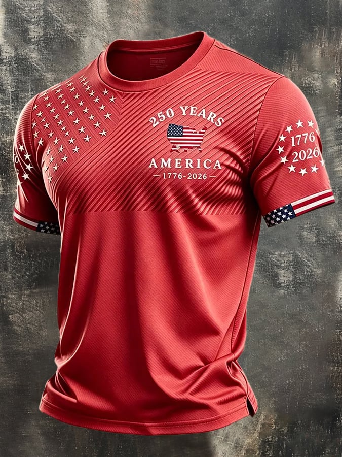 Men's Retro Independence Day Patriot Crew Neck T-Shirt