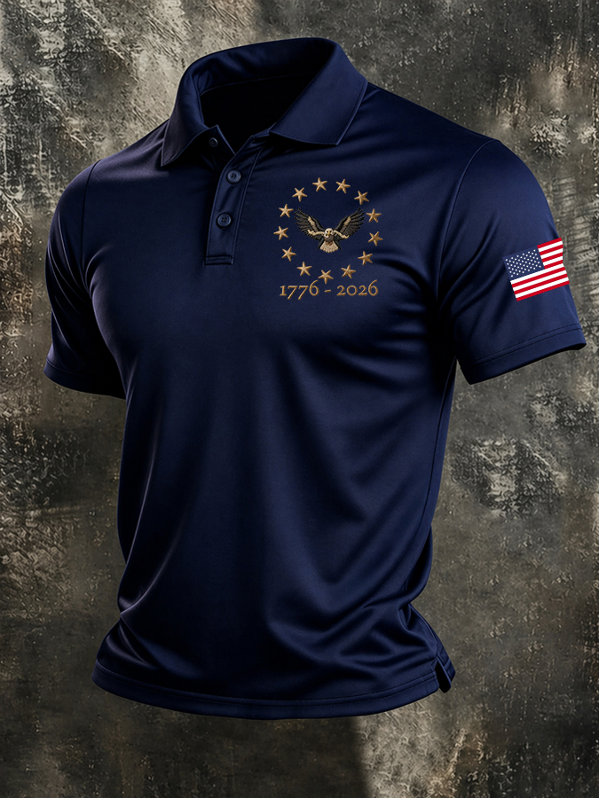 Men'S American Flag Print Casual Polo Shirt