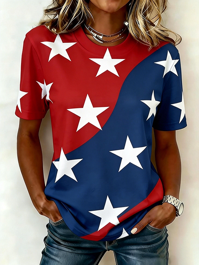 Women's Casual Pentagram Contrasting T-Shirt