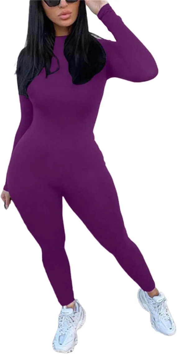 Women's Solid Round Neck Skinny Jumpsuit