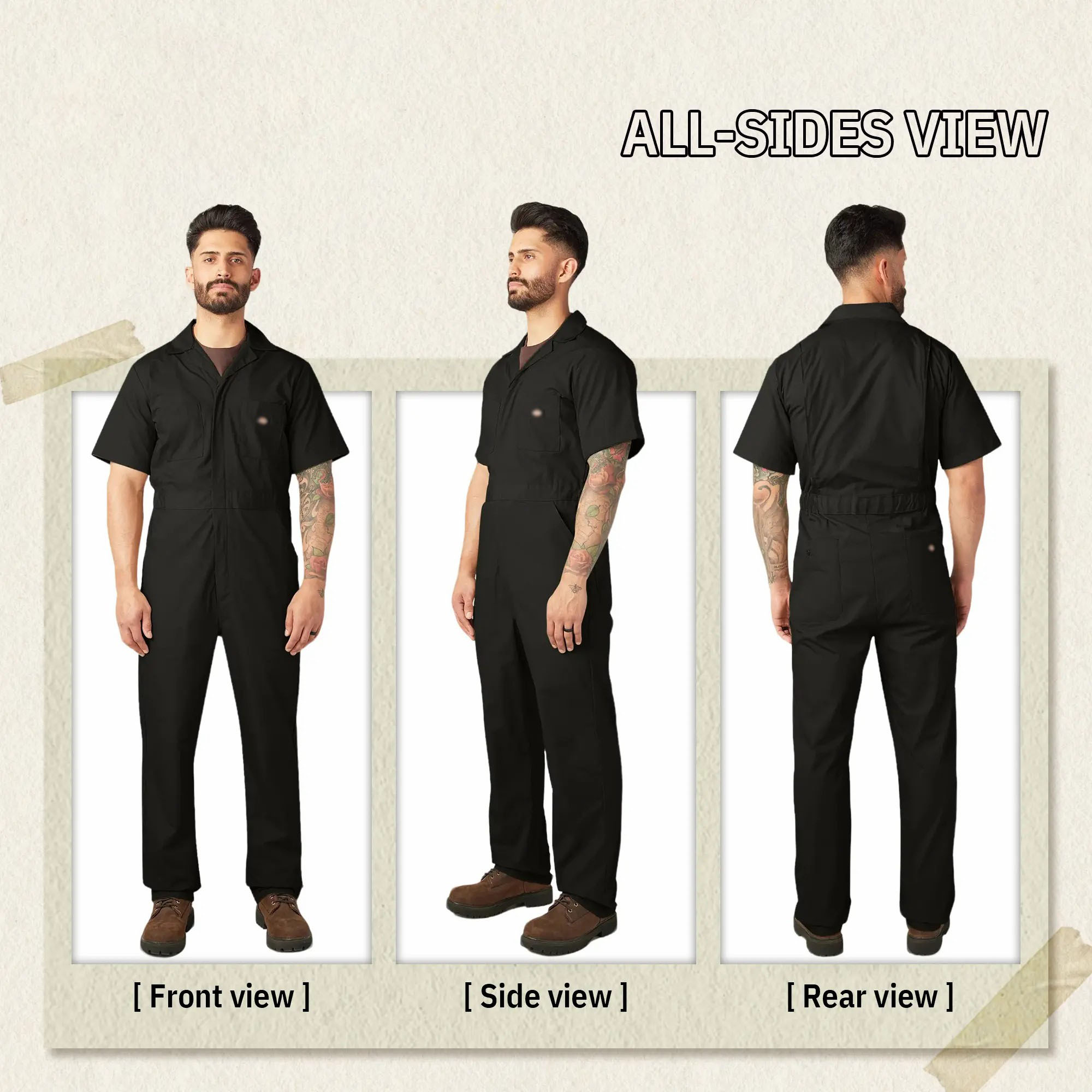 Men's Short Sleeve Coveralls – Lightweight Workwear with Elastic Waist & Wrinkle-Resistant Finish