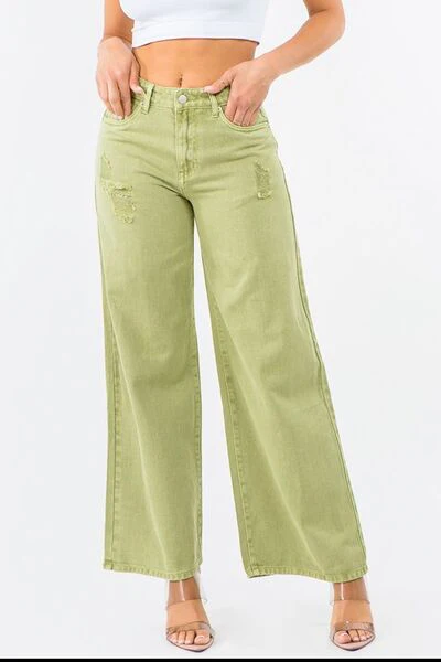 High Waist Distressed Wide Leg Jeans