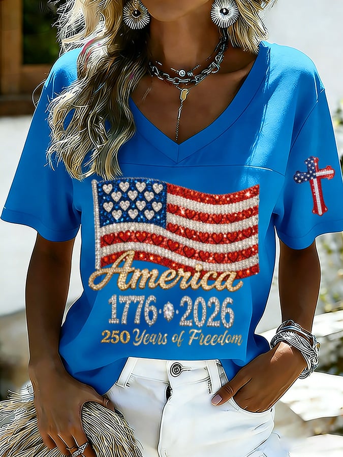 Women's 250th Anniversary Print V-Neck Top
