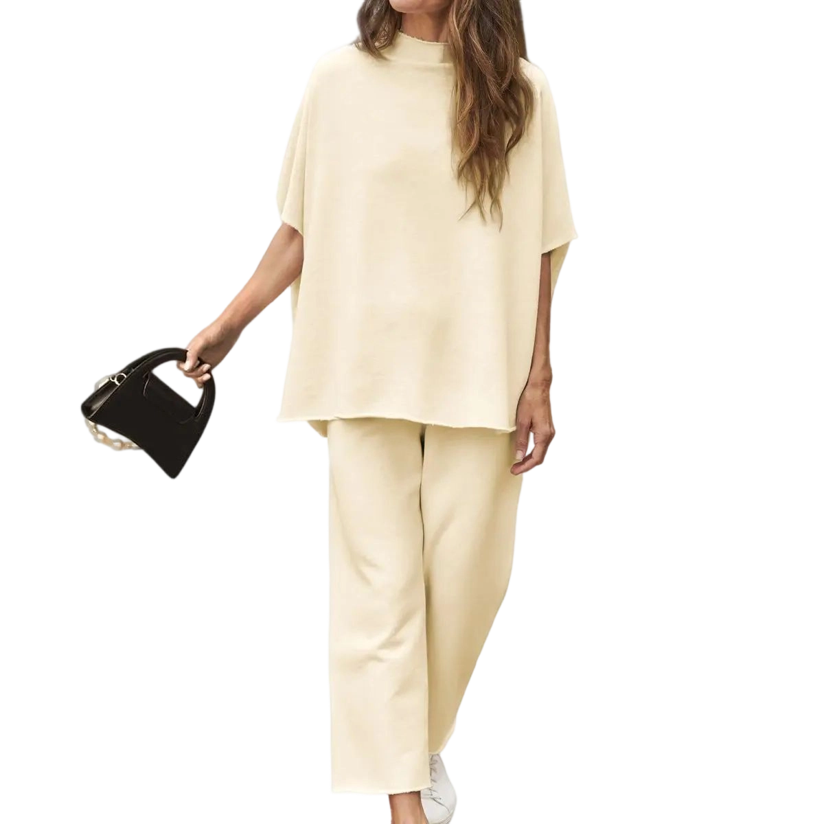 Women's Casual Two-Piece Outfits 3/4 Batwing Sleeve Capelet CrewNeck Pullover Top & Wide Leg Pants Lounge Sets Sweatsuit Blazer Trouser Womenswear Clothes Gamis